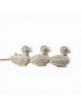 Vintage 1970s Duck Brooch Silver Sparkle Enamel, Triple Duck Pin, Figural Animal